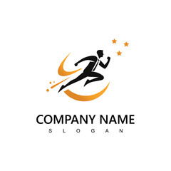 Businessman logo. running man in suit. Leadership vector logo for agency.