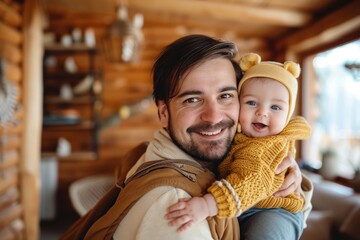 Obraz premium Close up of Happy father and lovely baby smiling.