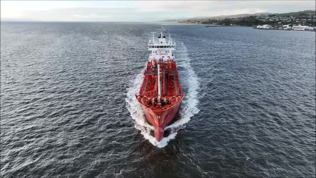 Oil Tanker Ship Passes Under Drone In Ireland
