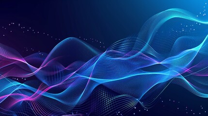 Obraz premium Abstract indigo background poster with dynamic waves. Technology network vector illustration.