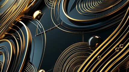 Abstract interpretation of Art Deco style using gold lines and elegant shapes.