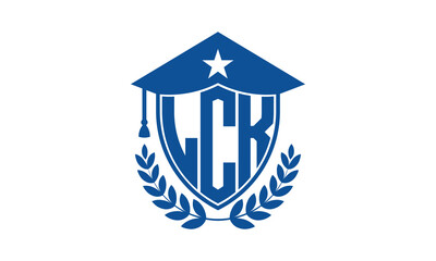 LCK three letter iconic academic logo design vector template. monogram, abstract, school, college, university, graduation cap symbol logo, shield, model, institute, educational, coaching canter, tech