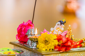 Indian Hindu wedding ceremony ritual items close up