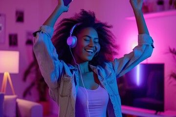 Young woman happy and fun dance in room.
