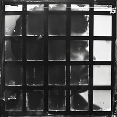 portrait double exposure using black and white contact sheet film strip mockup. - obrazy, fototapety, plakaty