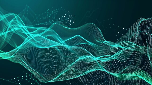 Abstract teal background poster with dynamic waves. Technology network vector illustration. © Muhammad