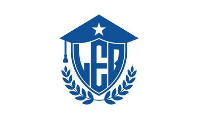 LEQ three letter iconic academic logo design vector template. monogram, abstract, school, college, university, graduation cap symbol logo, shield, model, institute, educational, coaching canter, tech