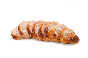 Gluten free rye bread isolated on white background. Healthy bakery, pastry, bun