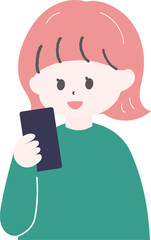 スマートフォンを見ている笑顔の女性