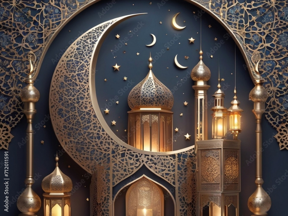 Wall mural Ramadan background design with moon, mosque, leant,