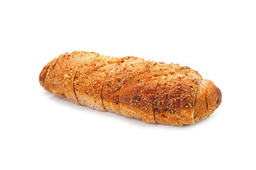 Gluten free rye bread isolated on white background. Healthy bakery, pastry, bun