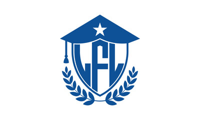 LFL three letter iconic academic logo design vector template. monogram, abstract, school, college, university, graduation cap symbol logo, shield, model, institute, educational, coaching canter, tech