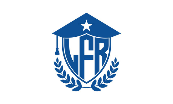 LFR three letter iconic academic logo design vector template. monogram, abstract, school, college, university, graduation cap symbol logo, shield, model, institute, educational, coaching canter, tech