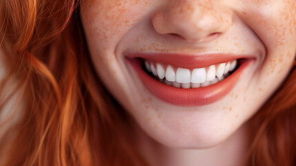 Fototapeta premium red head woman with a perfect smile