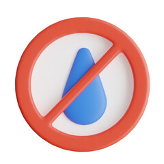 3D No Water Sign Model Symbols for Water Conservation. 3d illustration, 3d element, 3d rendering. 3d visualization isolated on a transparent background