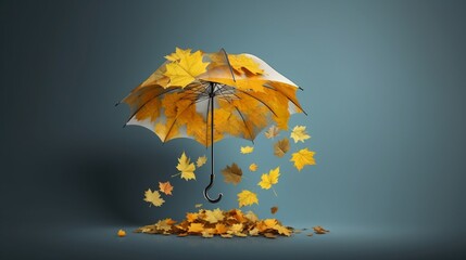 leaves under umbrella on black background generated by AI tool