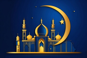 Ramadan background design with moon, mosque, leant 