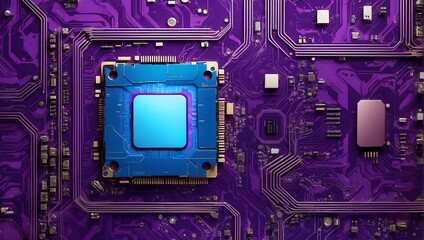 motherboard, blue and purple, processor, geometric lines. generative AI