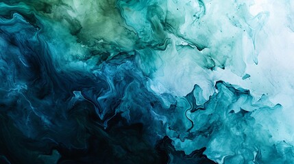 Abstract watercolor paint background by deep teal color indigo and green with liquid fluid texture for backdrop. - obrazy, fototapety, plakaty