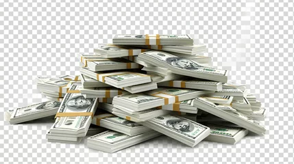 Fotobehang Money Pile of packs of hundred dollar bills stacks isolated on transparent background © Jennifer