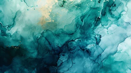 Foto op Plexiglas Abstract watercolor paint background by deep teal color silver and green with liquid fluid texture for backdrop. © Muhammad
