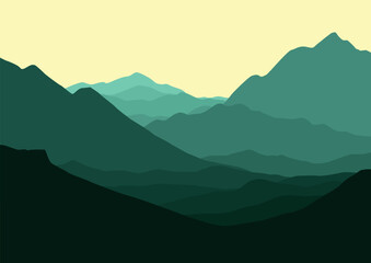 Naklejka premium Landscape with mountains abstract. Vector illustration in flat style.