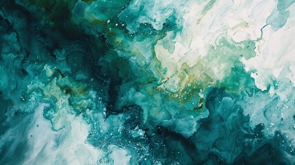 Abstract watercolor paint background by deep teal color white and green with liquid fluid texture for backdrop. - obrazy, fototapety, plakaty