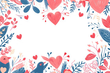 Hand drawn valentine day concept frame with heart and flower background.