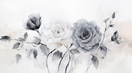 floral watercolor roses background illustration painting flowers, pink romantic, soft petals floral watercolor roses background - obrazy, fototapety, plakaty