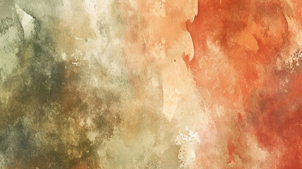 Abstract watercolor background on canvas with a dynamic mix of olive green, rust red and taupe - obrazy, fototapety, plakaty