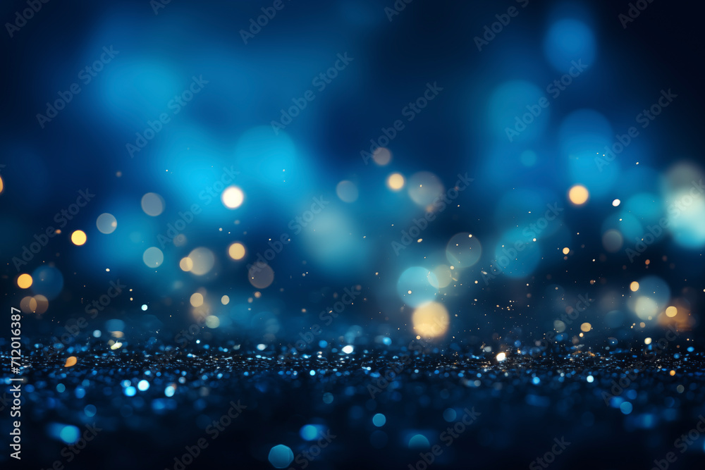 Wall mural blue glow particle abstract bokeh background. abstract blue bokeh defocus glitter blur background.