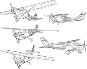 Sketch vector illustration design of small plane domestic flight between islands