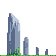 Obraz premium Mountains and stones pixel art style. Nature of Scotland. 80s style. Stickers design. Isolated vector illustration. 