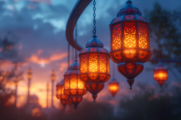 Photo of lanterns in the afternoon with an aesthetic way, can be used for designs with Islamic themes or Ramadan and Eid Mubarak activities