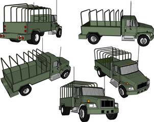 Vector sketch illustration design of war car transporting soldiers to the forest  - obrazy, fototapety, plakaty