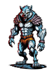 Fototapeta na wymiar Wolfman mascot cartoon with costume llustration on transparent background