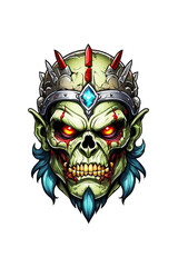 Naklejka premium Zombie head soldier with crown isolated on white background