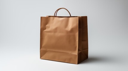 brown paper shopping bag isolated on white background.