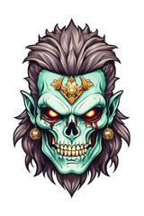 Naklejka premium Zombie head soldier with crown isolated on white background