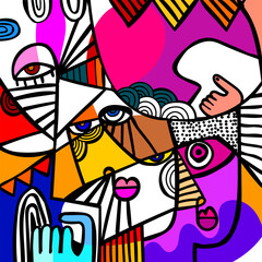 Abstract geometric doodle face person portrait line art hand drawn vector illustration art print.