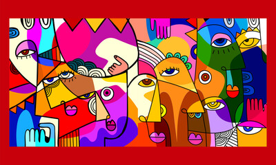 Abstract geometric doodle face person portrait line art hand drawn vector illustration art print.