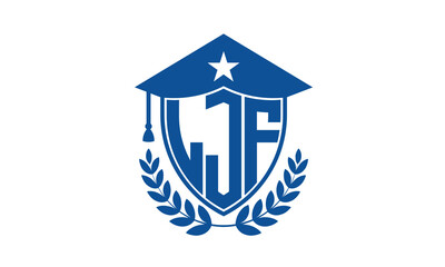 LJF three letter iconic academic logo design vector template. monogram, abstract, school, college, university, graduation cap symbol logo, shield, model, institute, educational, coaching canter, tech