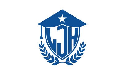 LJH three letter iconic academic logo design vector template. monogram, abstract, school, college, university, graduation cap symbol logo, shield, model, institute, educational, coaching canter, tech