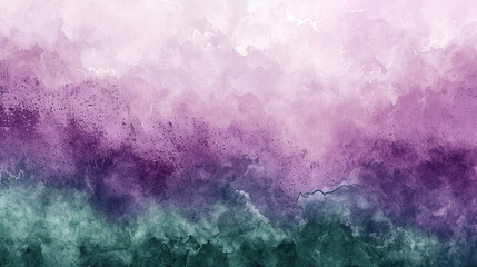 Abstract watercolor background on canvas with a dynamic mix of plum, forest green and light purple