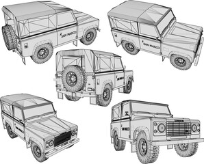 Vector sketch illustration of 4 wheel drive 4wd war combat car desig
