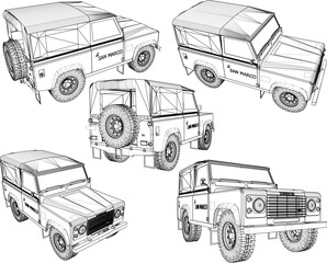 Vector sketch illustration of 4 wheel drive 4wd war combat car design