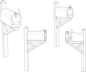 Vector sketch illustration of a classic vintage wooden mailbox design 
