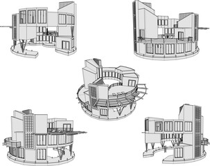 Vector sketch illustration of a circular house view design with a modern minimalist concept 