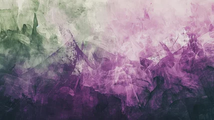Deurstickers Abstract watercolor background on canvas with a dynamic mix of plum, forest green and light purple © boxstock production