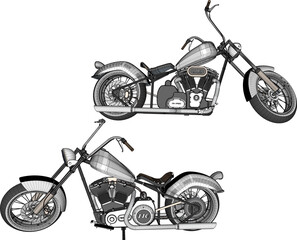 Vector sketch illustration of a large motorbike design full of modifications for travel